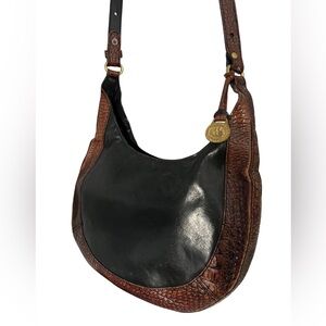 Brahmin Black and Brown Croc Leather Shoulder Bag